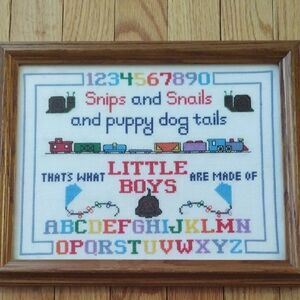 Homemade Snips and Snails Cross-Stitch Art With Professional Framing